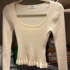 Workshop Womens Scallop Hem Top in Oatmeal LIKE NEW Size S